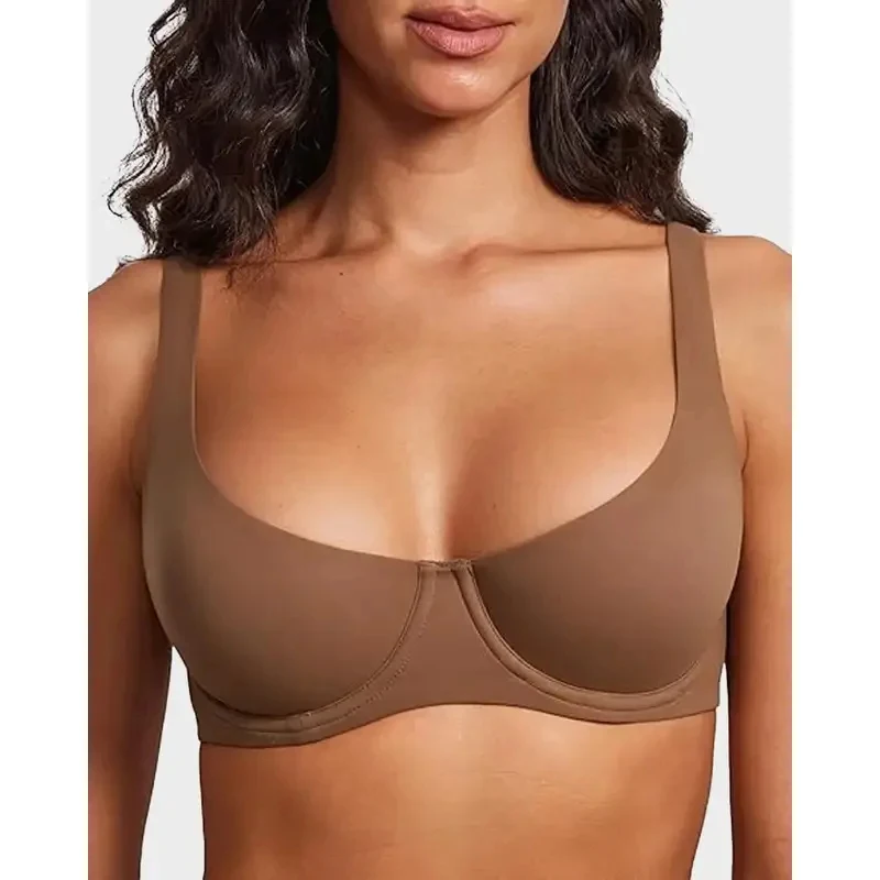 

Underwire Support Seamless Unlined Balconette Bra Women Push Up Underwear Square Neck Invisibility Under Clothes Soft Lingerie