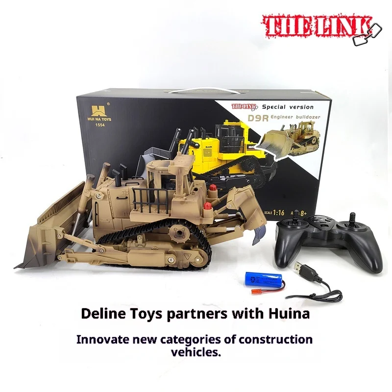 

Huina Delin D9R Desert Yellow Engineer Bulldozer 1:18 Scale Remote Control Toy Multi-Functional RC Engineering Vehicle Gift