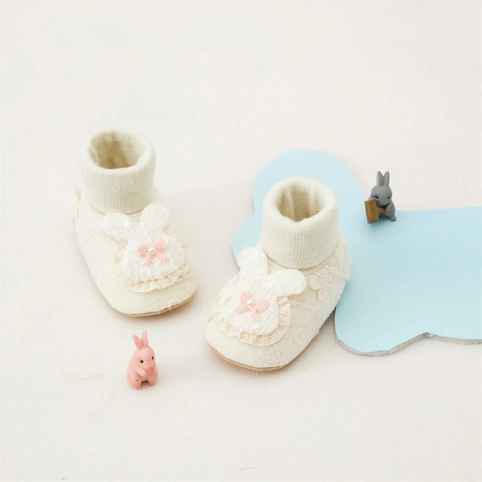 طفلة الخريف جورب أحذية لطيف أرنب القوس عدم الانزلاق لينة وحيد المشي الجوارب أحذية أحذية الرضع #4
