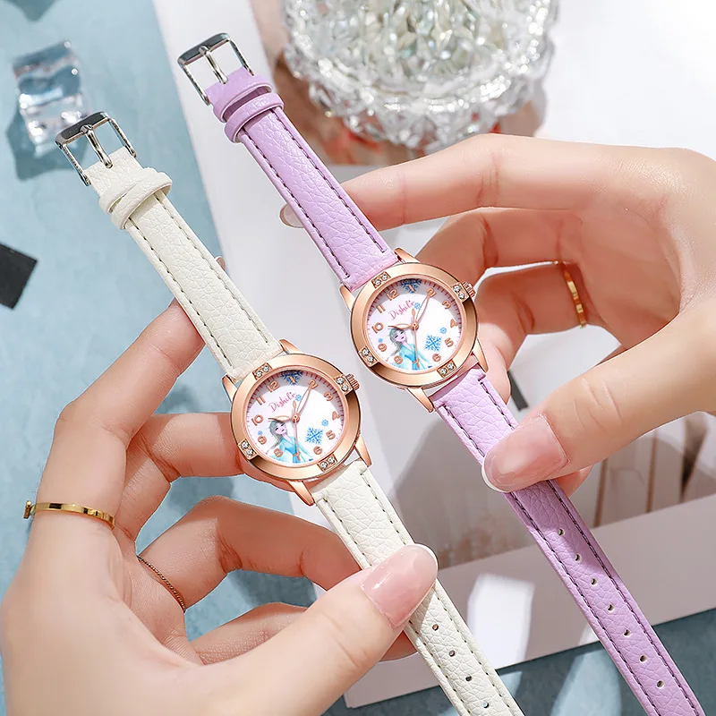 ساعات ديزني للأطفال للأطفال والأولاد والبنات كارتونية لطيفة فروزن سنو الأميرة عائشة الماسية ساعة يد كوارتز للطلاب هدية #5