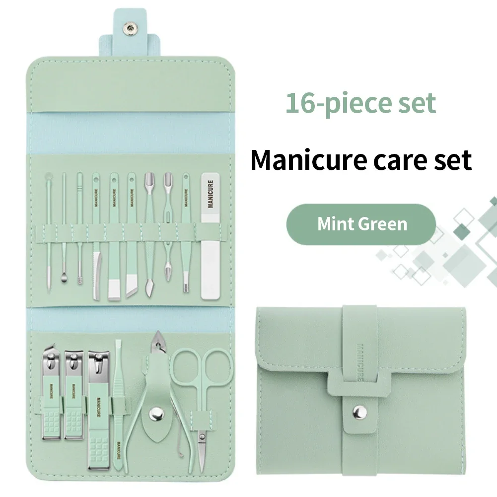 16Pcs Nail Clipper Set Nail Cutter Scissors Nail Polishing Stainless Steel Pedicure Trimmer Folding Storage Bag Manicure Tool