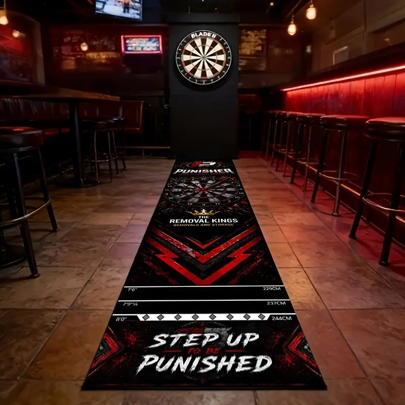 VIKAMA Red Black Retro Dart Runner Mat Target Print Non Slip Wear Resistant Darts Rug Home Basement Game Mat
