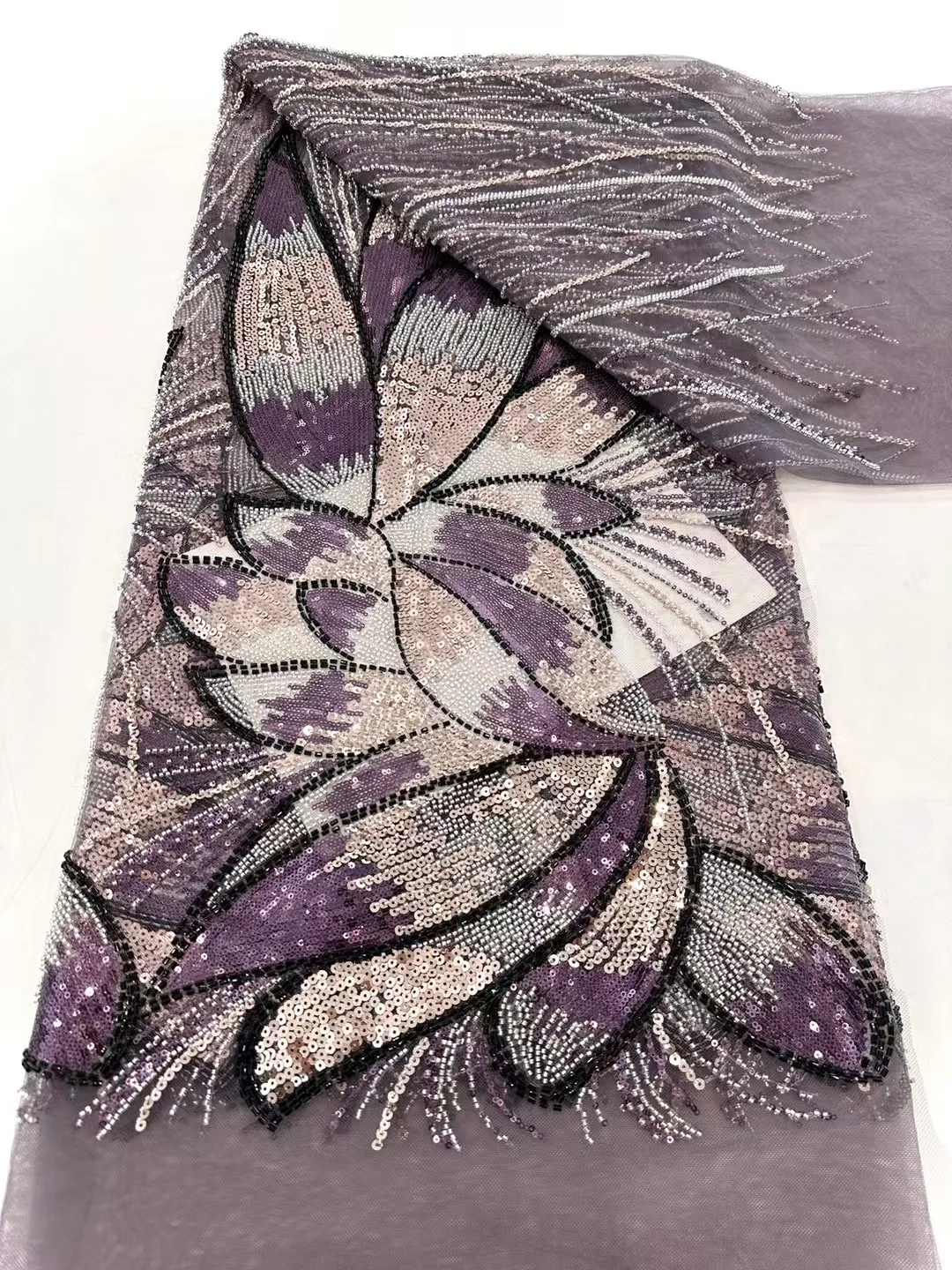 

African Lace Fabric High Quality Sequin Beads Lace French Lace Tulle Mesh Fabric for Wedding Sewing HHL6277