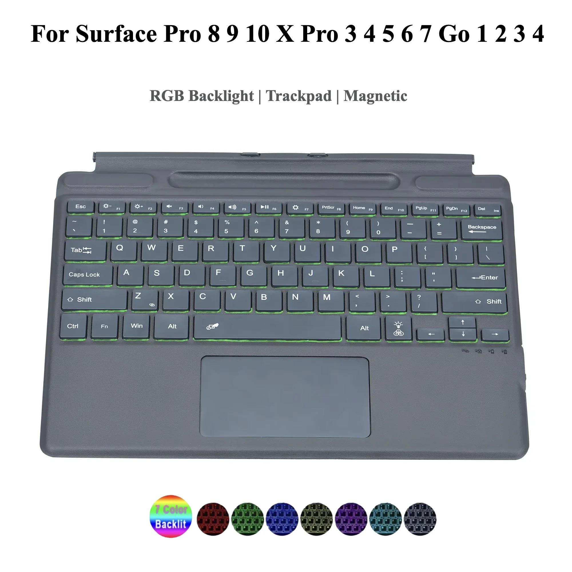 7 RGB Backlit Keyboard For Microsoft Surface Pro 8 9 10 X , Magnetic Keyboard For Surface Pro3 4 5 6 7 Go1 2 3 4 Tablet Keyboard