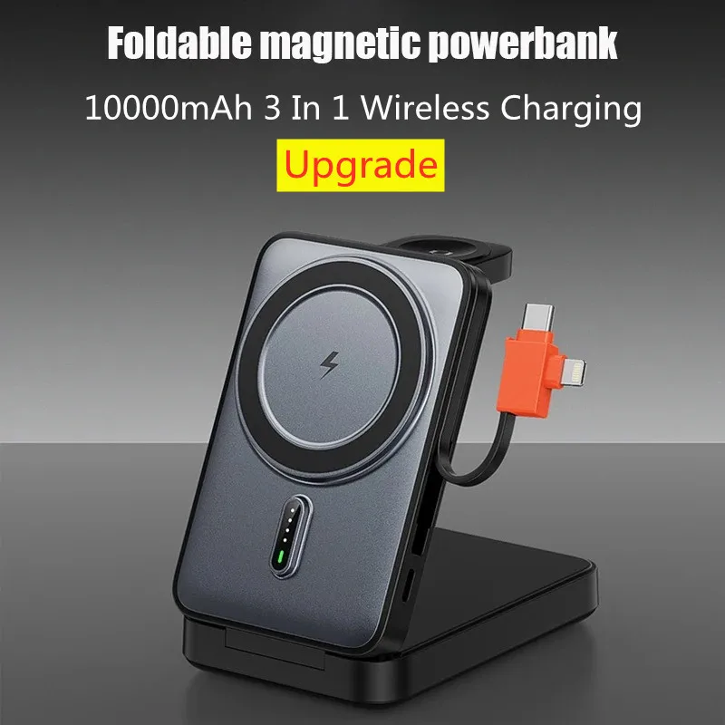 

Power Bank 10000mAh 3 In 1 Magnetic Wireless PowerBank Charger External Battery Fast Charging Stand For iPhone 16 15 Apple Watch