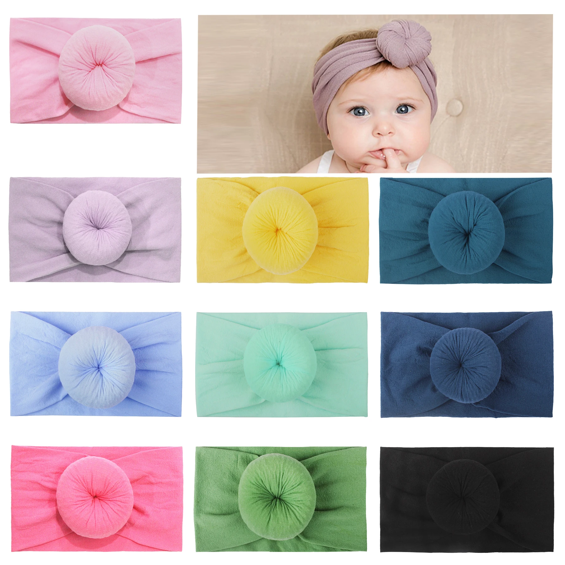 10Pcs Baby Headbands Turban Head Wrap Stretch Bow Soft Wide Nylon Hairband for Newborns Infants Toddlers