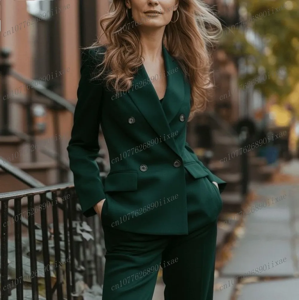 

New Dark Green Formal Women Suit Lady Business Office Tuxedos Mother Wedding Party Ladies 2 Piece Set Blazer Pants Customized