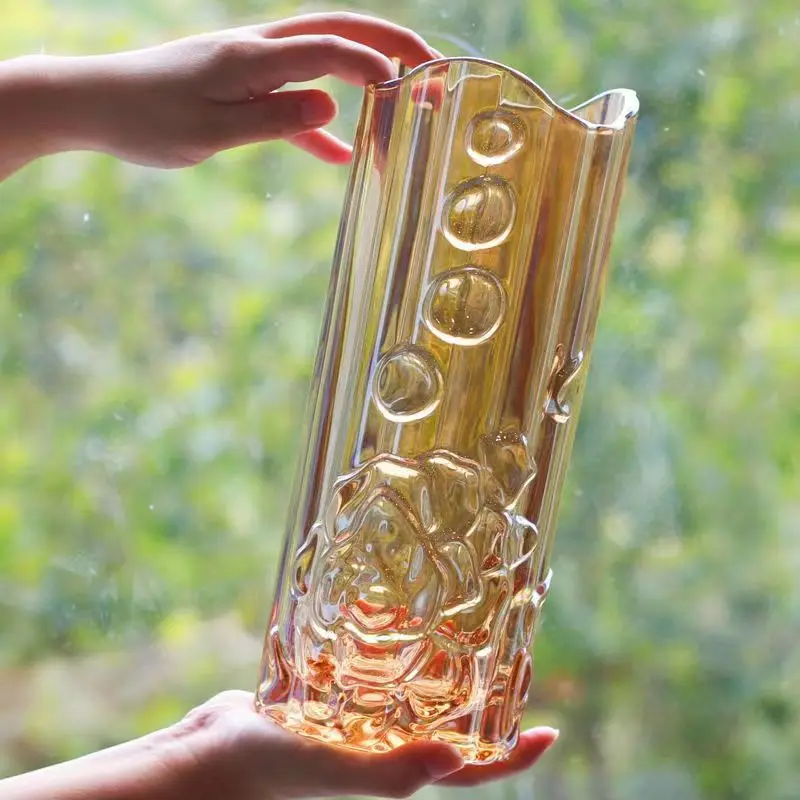 Vase glass transparent home living room dining table TV cabinet with dried flowers creative ornament water culture device