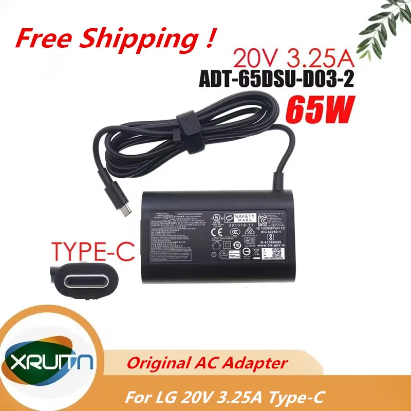 

Original 65W USB-C 20V 3.25A AC/DC Adapter for LG gram 15Z90Q 16Z90Q 17Z90Q 16Z95PD 17Z90P-K.ADC9U1 AADT-65DSU-D03-2 Charger