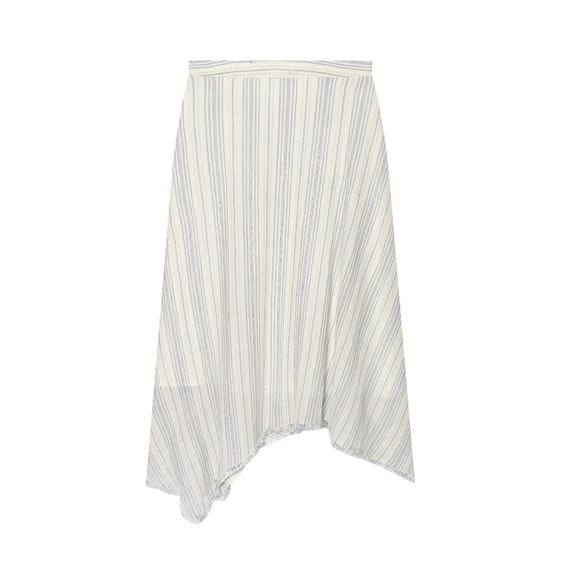 YENKYE Women's Striped Wrap Midi Skirt High Waist Frayed Asymmetrical Hem Casual Holiday Summer Skirts