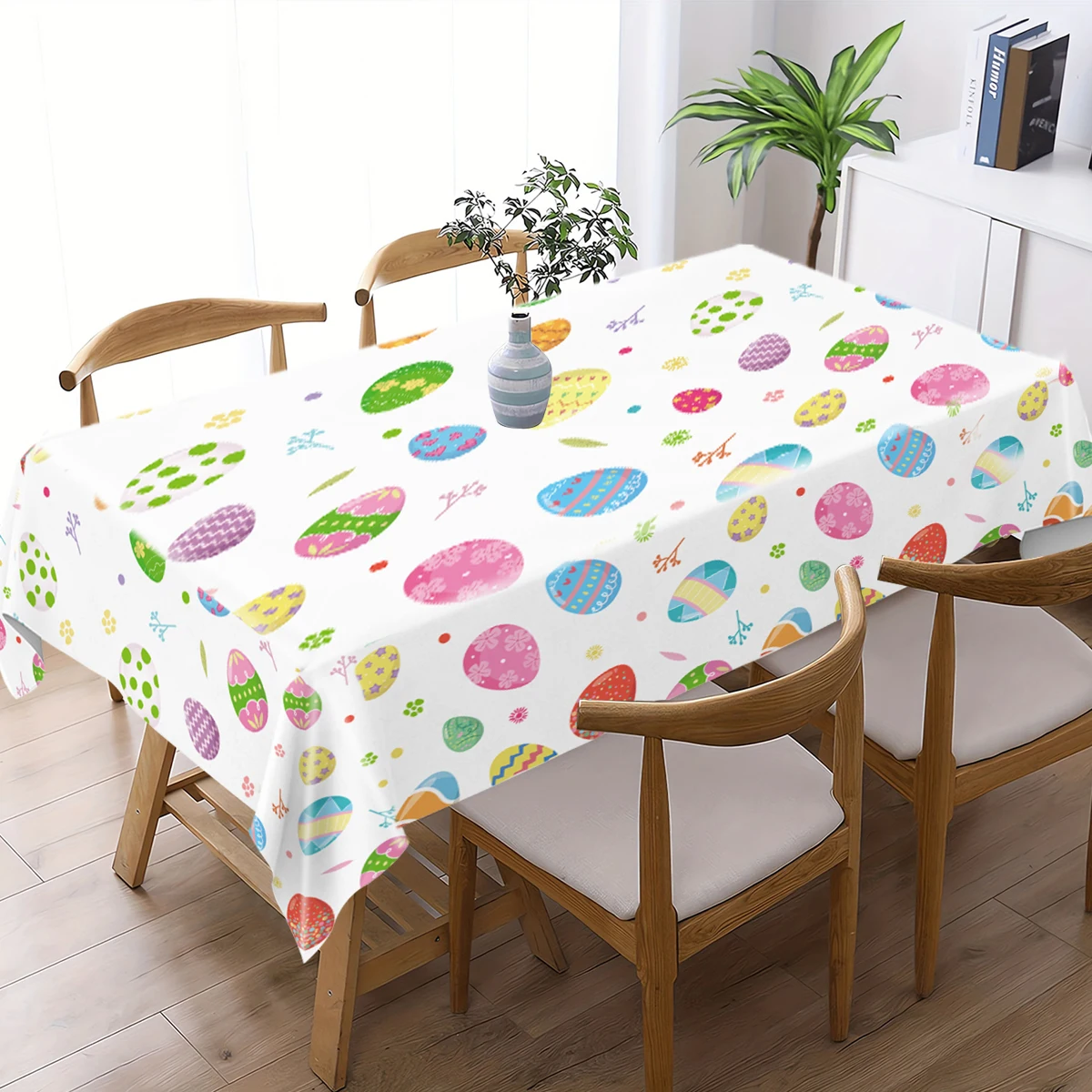 

Easter Bunny Eggs Waterproof 137x274cm Tablecloths Wedding Decoration Spring Flowers Dining Table Tablecloth for Kitchen Decor