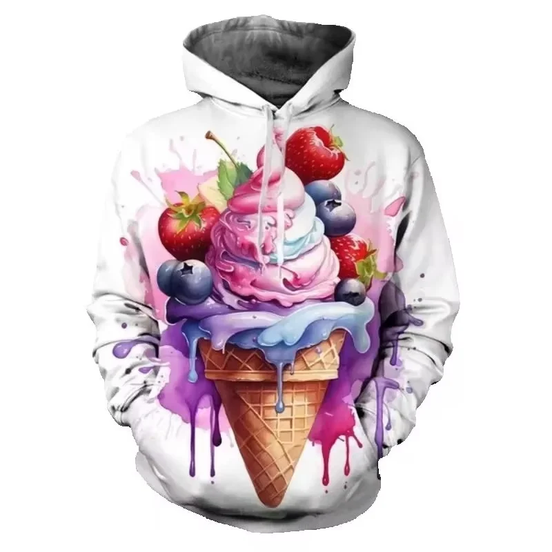 New Ice Cream Patterned Hoodies Autumn Fashion 3D Printed men's Hooded Pullover Casual Minimalist Design Harajuku men's Hoodie