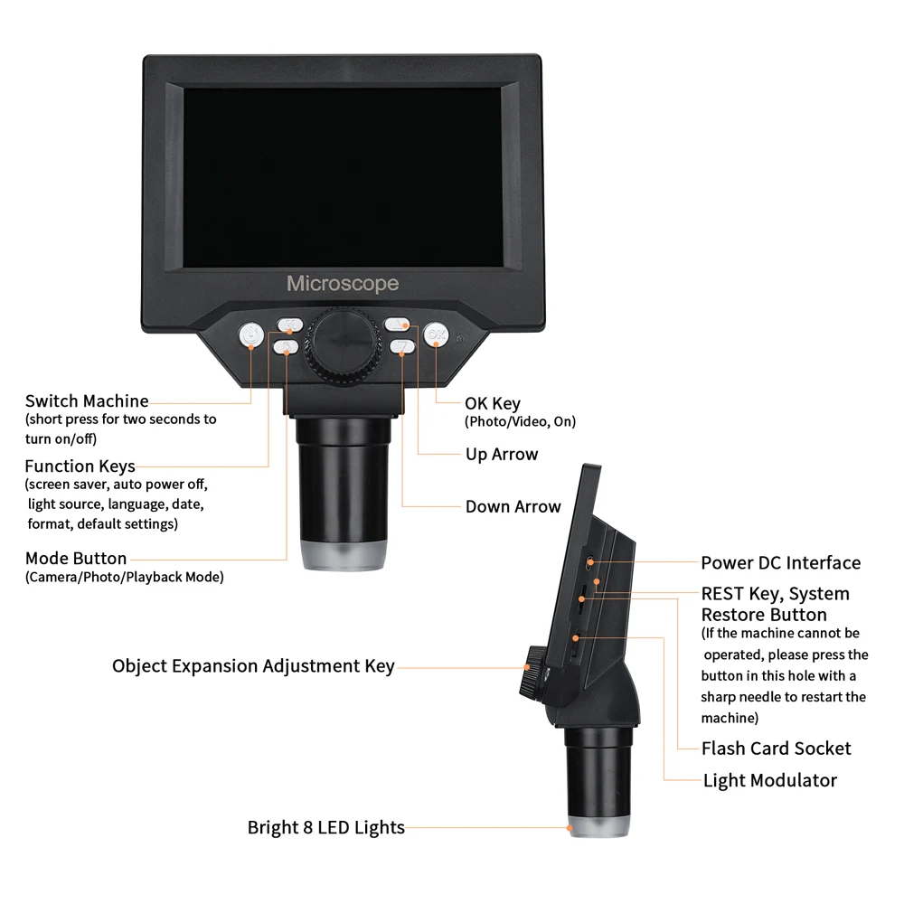 5.5 Inch Digital Microscope 10MP 1000X Magnification LCD Display 8 LED Light SD Card Storage Electronic Microscopio for Repair