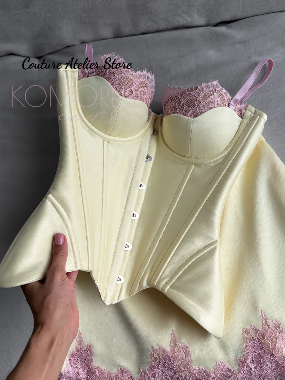 Pink Lace Yellow Corset Homecoming Dress Strapless Mini Cocktail Prom Gowns Women Elegant Formal Party Dresses Customized image 6