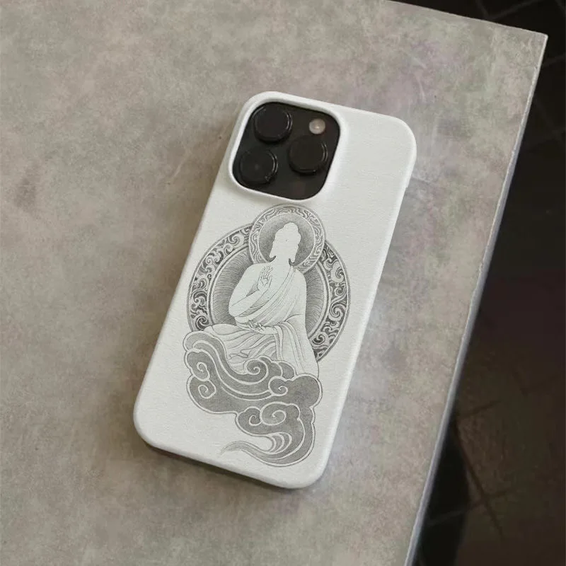 Buddhist-themed Buddha & Cloud Patterns White Background Phone Case for iPhone 17 16 15 14 11 12 13 Pro Max Air Plus Back Cover