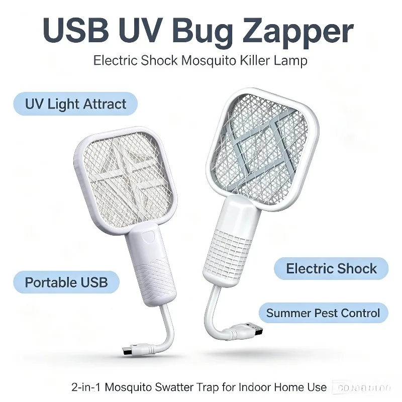 Mini USB UV Light Bug Zapper Electric Shock Mosquito Killer Lamp Portable Mosquito Swatter Trap Multifunctional Pest Control