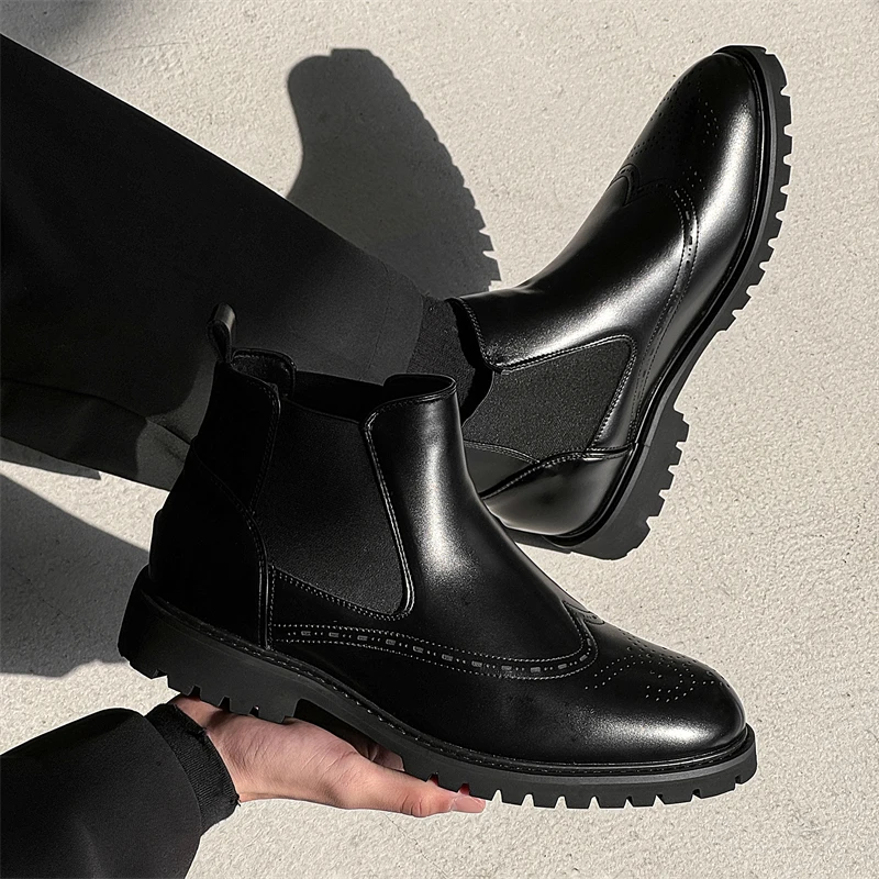 Physical shooting Classic Chelsea Boots For Men's Black Pointed Height Increasing Shoes Daily Casual Party Banquet Wedding Dress