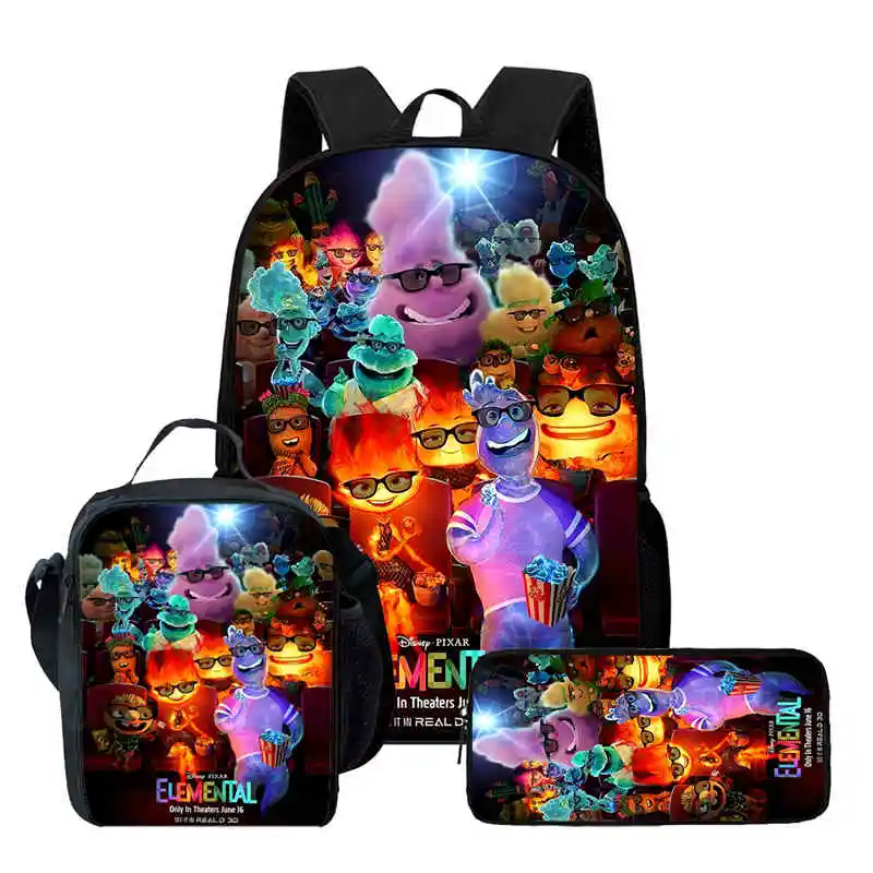 

Cartoon ElementTal Child School Backpack With Lunch Bags Pencil Bags For Age 4-9 ,Light Weight School Bags For Boys Girls