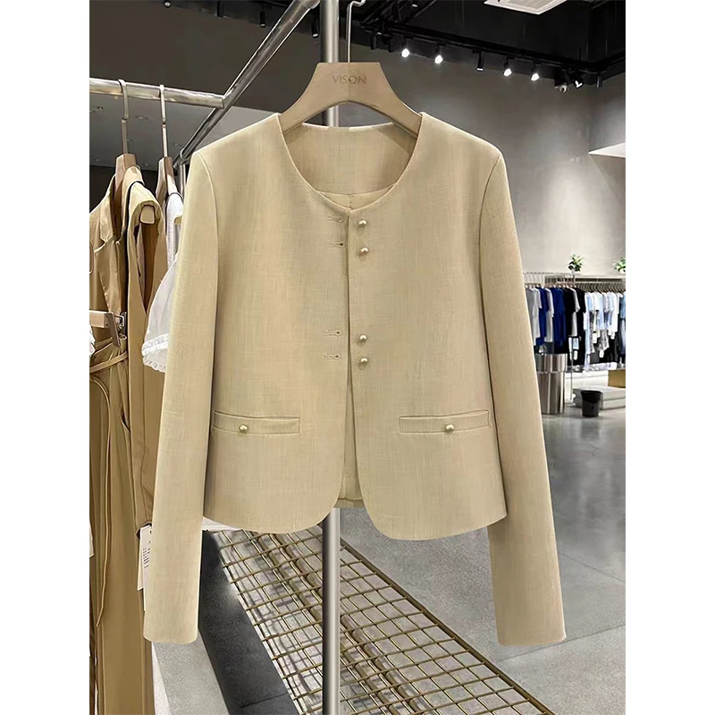 

Elegant Cropped Jacket Women Fashion Blazer Korean Long Sleeve Suit Coat Spring Autumn Ladies Single Breasted Design Outerwears