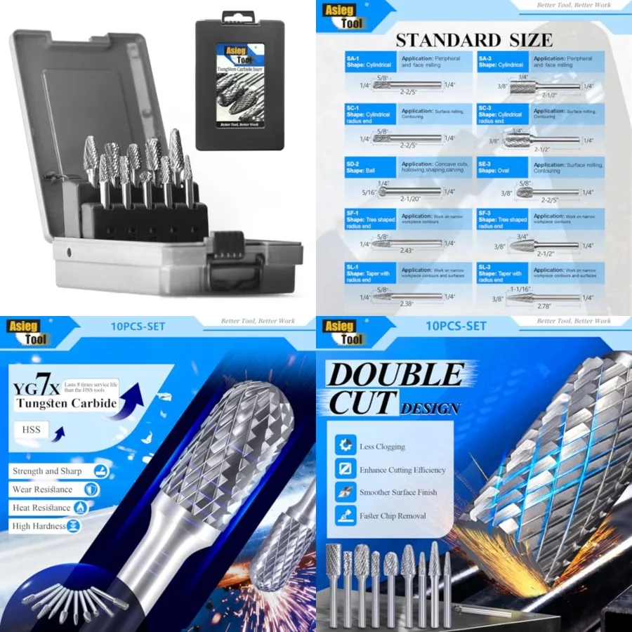 

Carbide Burrs Set with 1/4''Shank Double Cut Solid Power Tools Tungsten Carbide Rotary Files Bits for Die Grinder Metal Wood Ca
