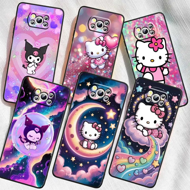 

Sanrio Hello Kitty Kuromi Cute For Xiaomi Mi Poco F3 F4 F5 F6 X3 X4 X5 X6 X7 M3 M4 M5s M5 M6 GT Pro 5G Black Cover Phone Case