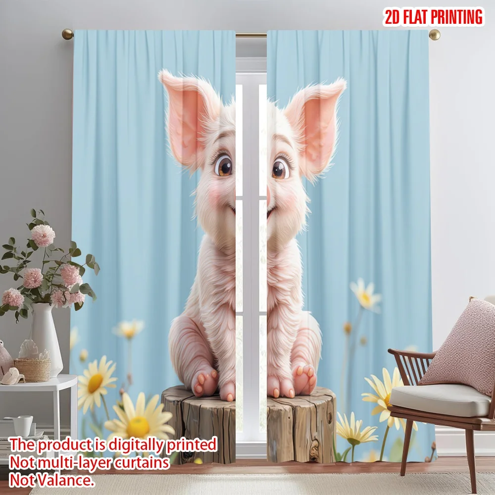 

2D flat printing 2pcs Party Curtains Cute Piglet on Stump Digital Printed Polyester Drapes Festive Holiday Use for Holiday