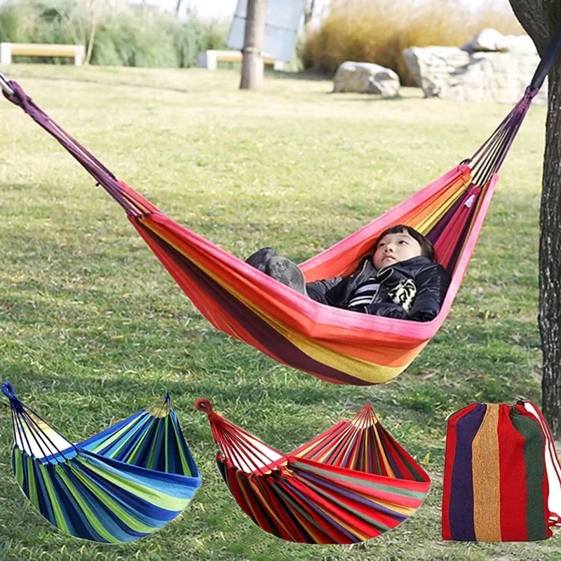 Thickened Canvas Hammock Anti Rollover Outdoor Camping Swing Hammocks Backpacking Portable Hanging Bed Sleeping Swings with Rope