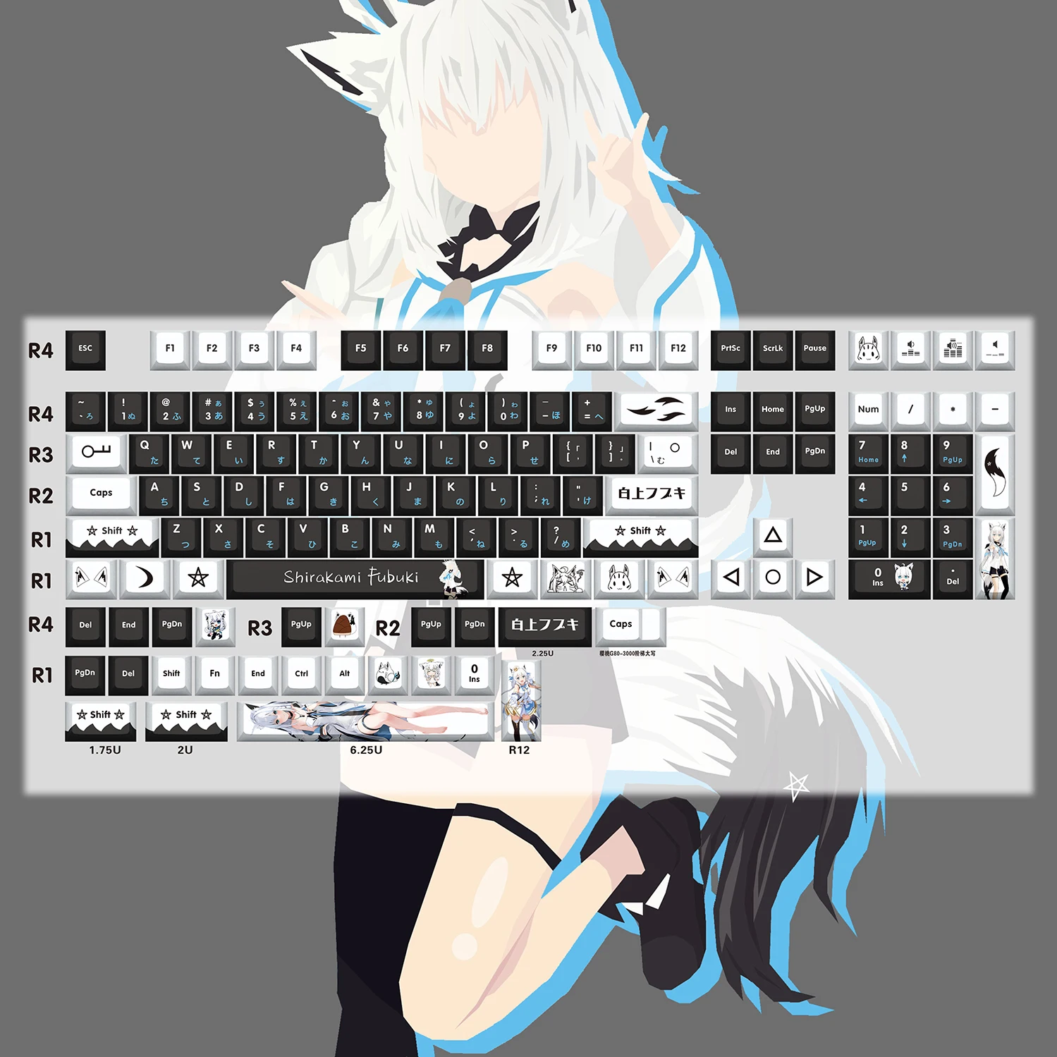 

Shirakami Fubuki Key Cap Hololive Vtuber Key Cover PBT DYE Sublimation Cherry MX Cross Axis Switch Keycap Mechanical Keyboard