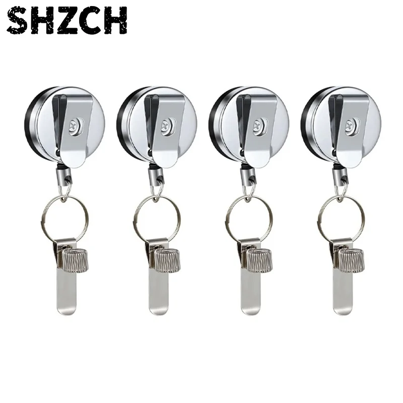 4Pcs Retractable Pull Pen Pencil Holder With Belt Clip Key Ring Universal Lanyard