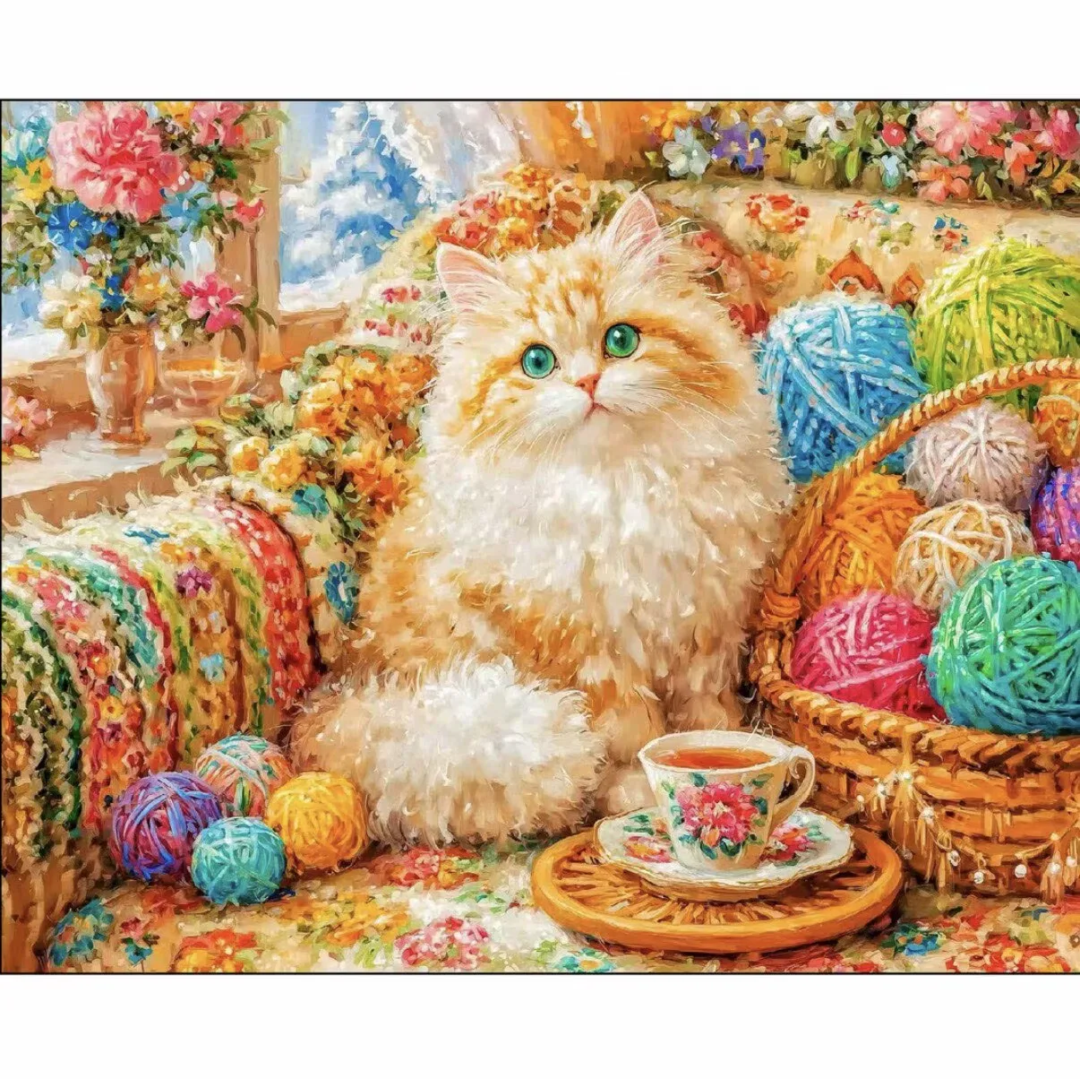 

9ct 70x85cm Yarn ball cat Printed Kits Cross Stitch Embroidery DIY Needlework Set Home Decor Crafts With Needles Threads