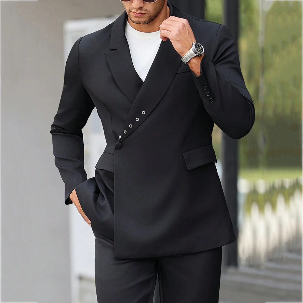 メンズフォーマルスーツ ツーピース ピークドラペル クラシック シングルボタン ストレート ビジネス イベント イブニングパーティー プロム 男性用スーツ