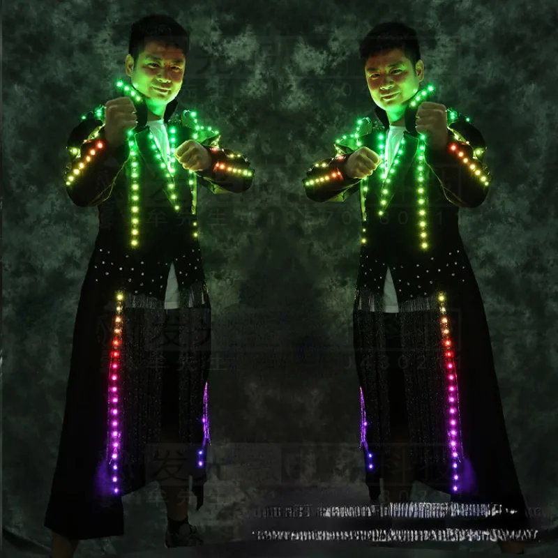 

Party LED Costume for Nightclub Bar Men Luminous Light Up Clothing Tassel Long Jacket Rave Outfit Cosplay Anime Tron Dance Wear