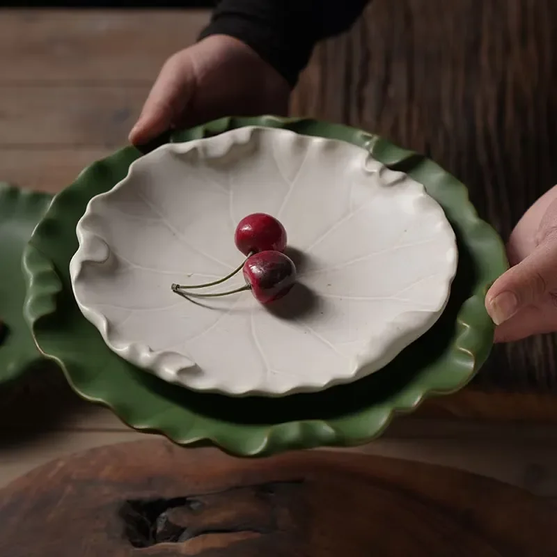 Japanese-style Rustic Stone Vintage Antique Irregular Lotus Leaf-shaped Creative Home-use Dish Western-style Steak Plate