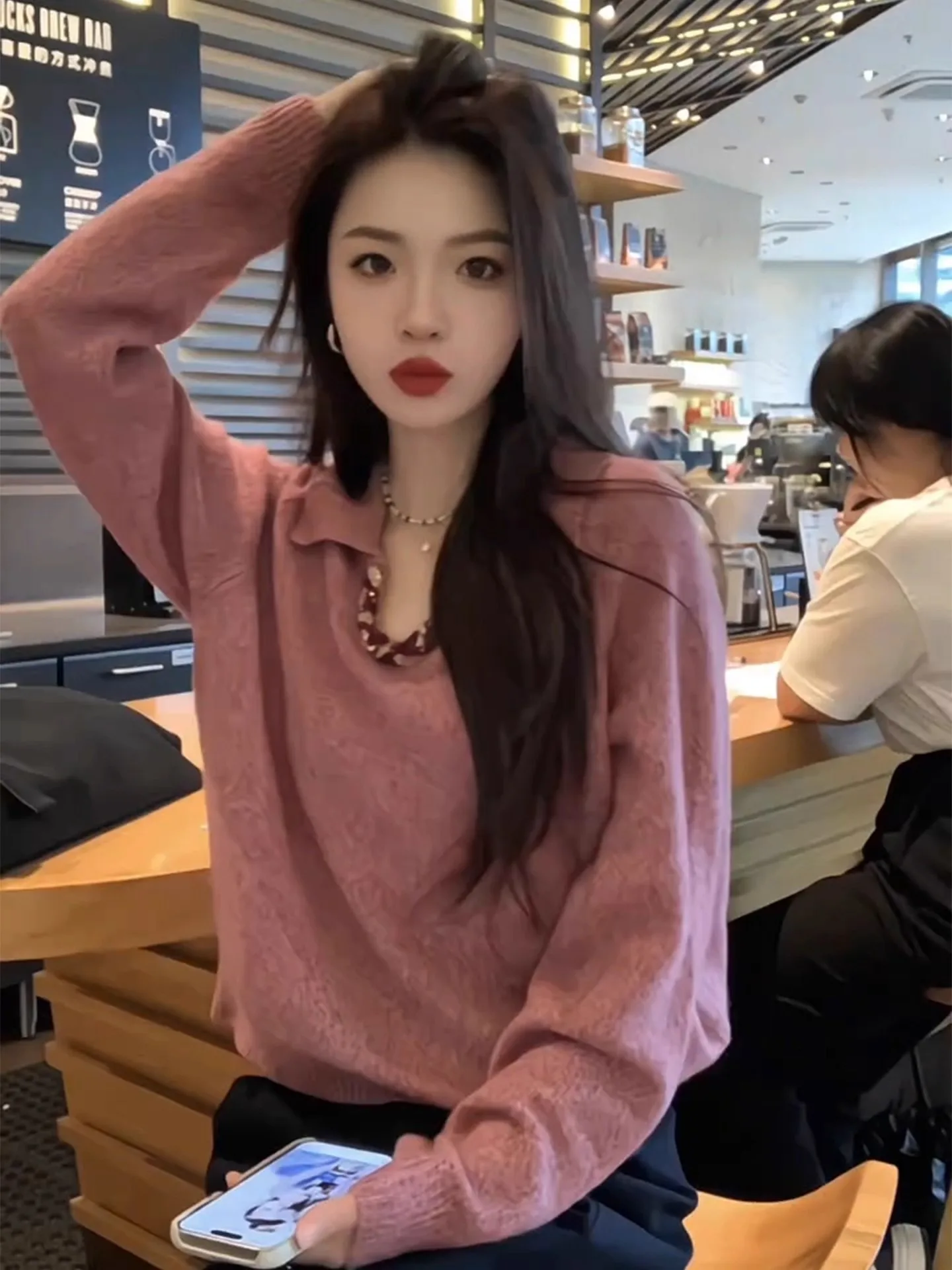 

Розовый вязаный свитер Ne Long Sve, женский модный весенний топ с отложным воротником для раннего сезона, свободный крой Ciwalk Sle