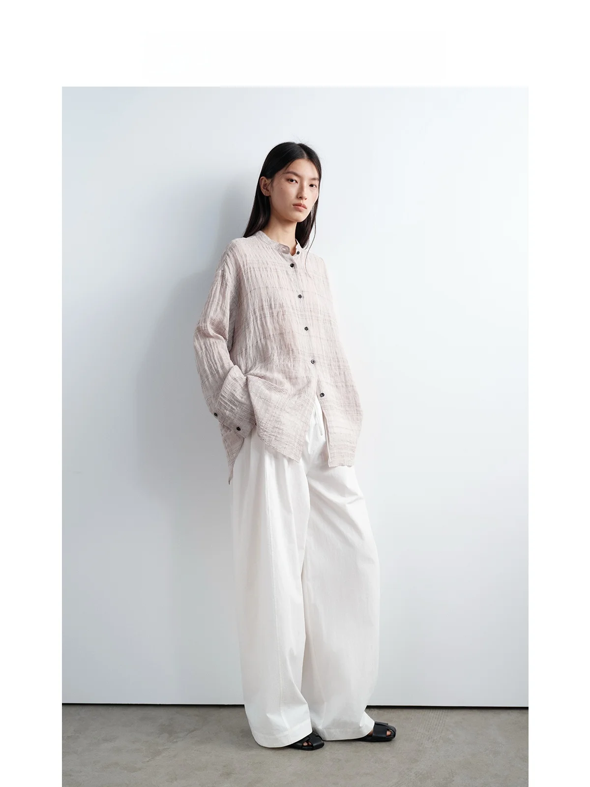 

Jaja Linen Lightweight Plaid Texture Airy Feel Sunscreen irt Women's Loose Fit Long Sve Summer Thin Sle Commute Faion