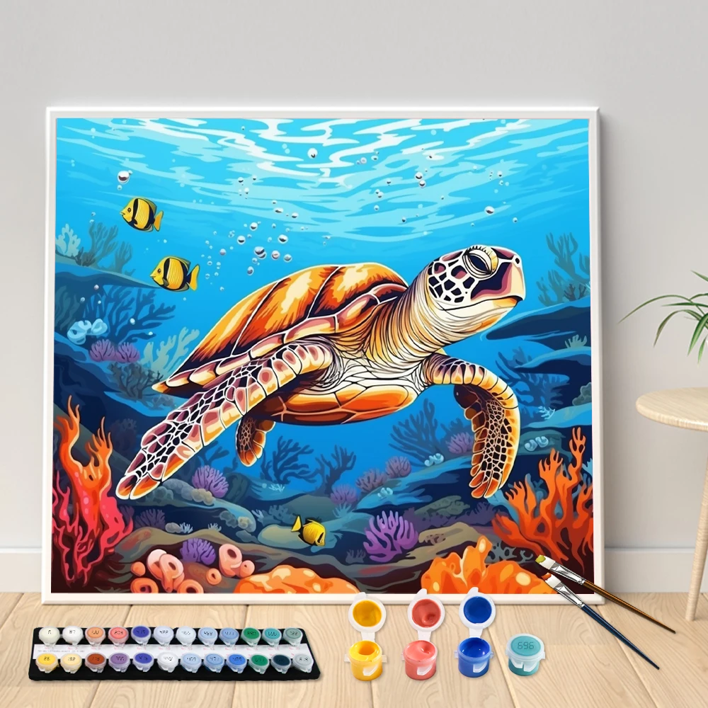 Hand Acrylic Painted Turtle In Ocean Acrylic Painting by Numbers DIY Canvas Art Home Decoration Leisure Surprise Gift Kit