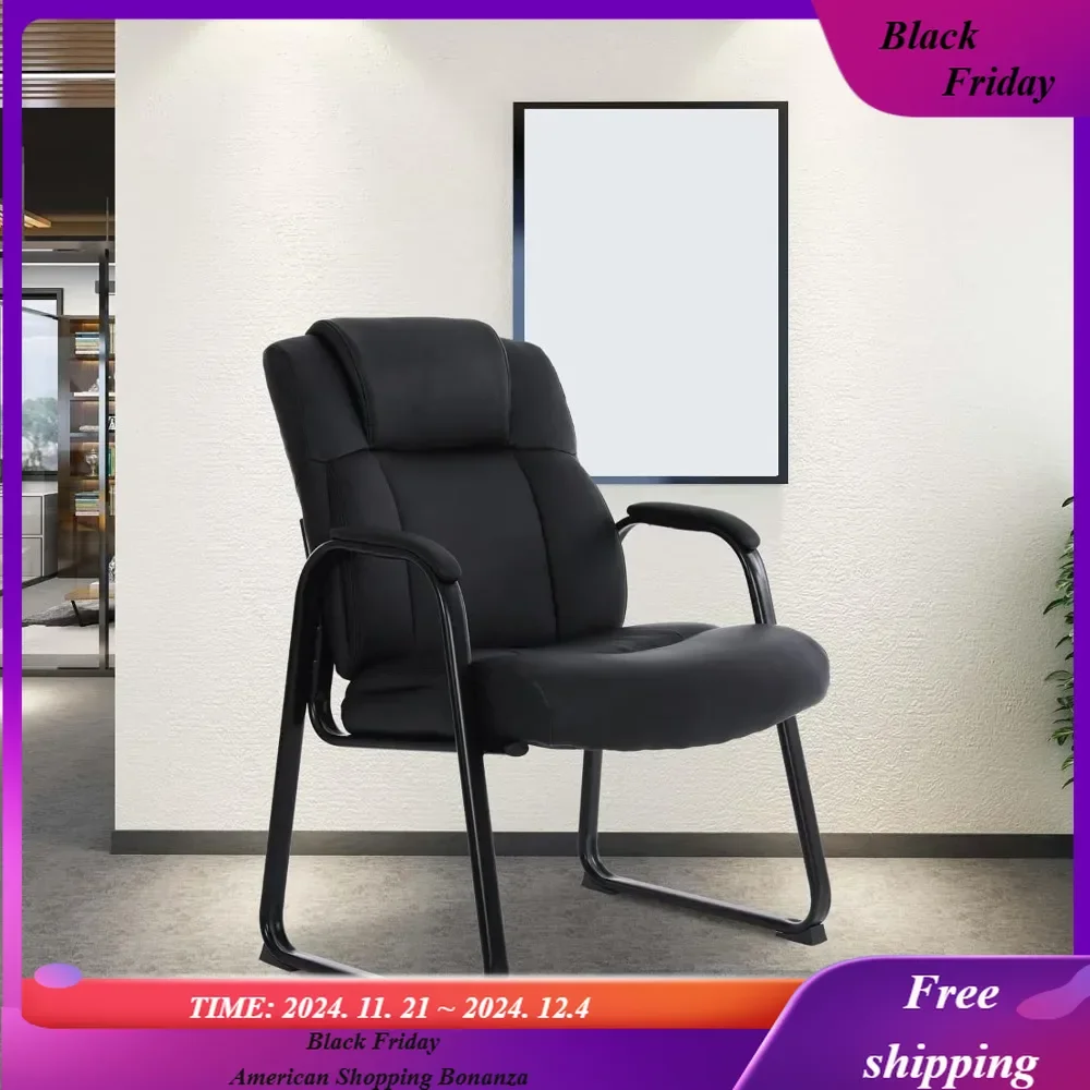 

Big & Tall 400 lb. Guest Chair, Leather Reception Chairs with Sled Base and Padded Arm Rest for Waiting Room Office Home