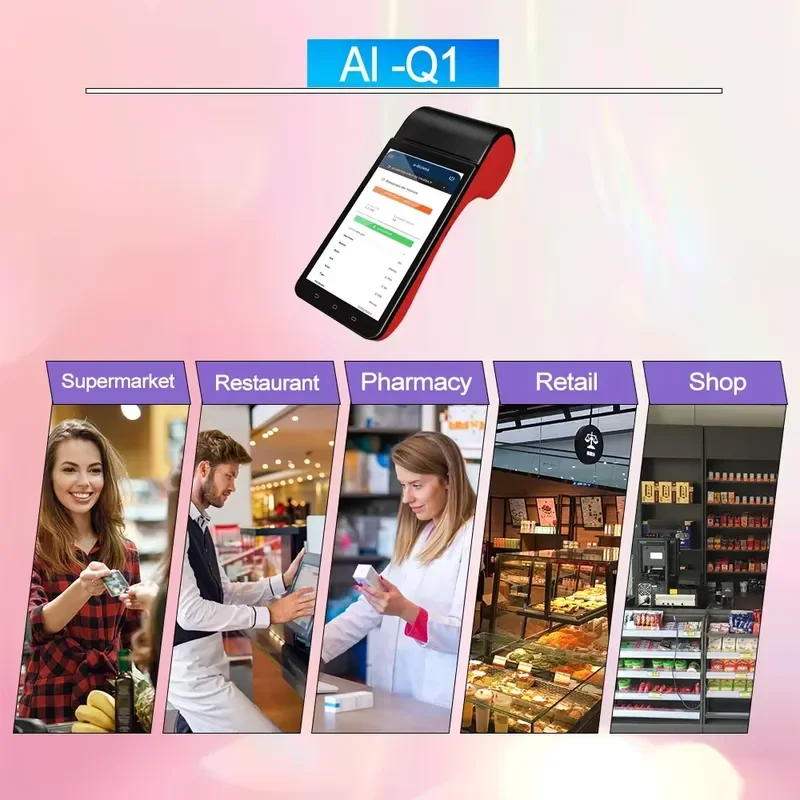 AIXW 5.5 Inch Touch Screen POS Terminal Android 8.1 Receipt Printer Handheld Point of Sale Machine with Android 11 Version