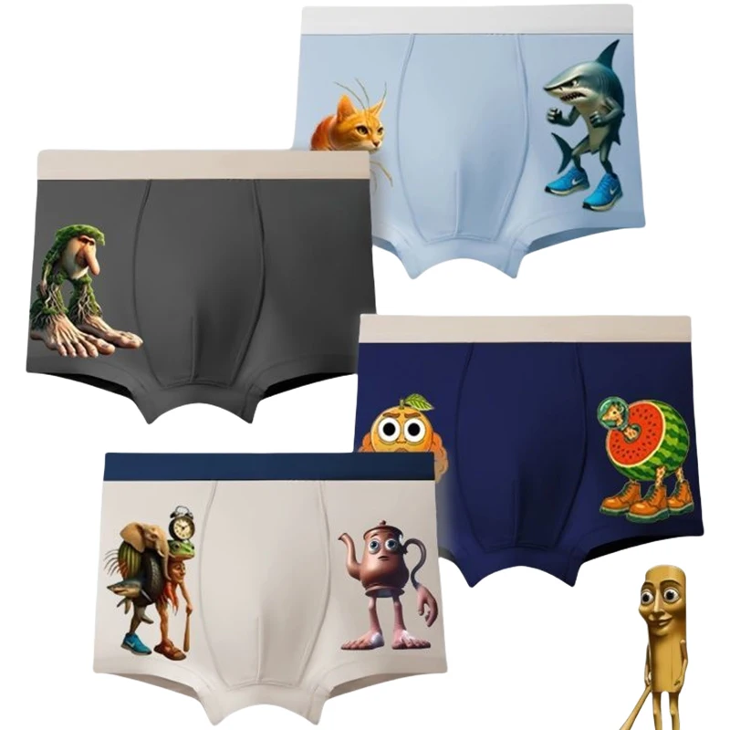 

4PCS Italian Brainrot Tung High Quality Cotton Boy Boxer Brief Children's Panties Cartoon Boxers Breathable Underwear Soft Panty