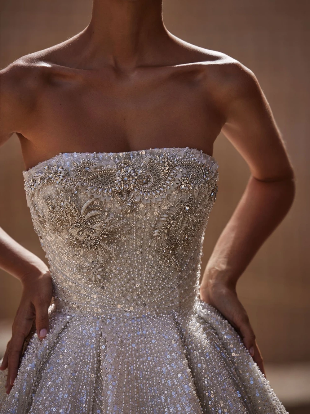 Sierlijke parels lovertjes trouwjurk stijlvolle A-lijn kristallen kant bruidsjurk modieuze aangepaste vrouwen prinses bruid dragen