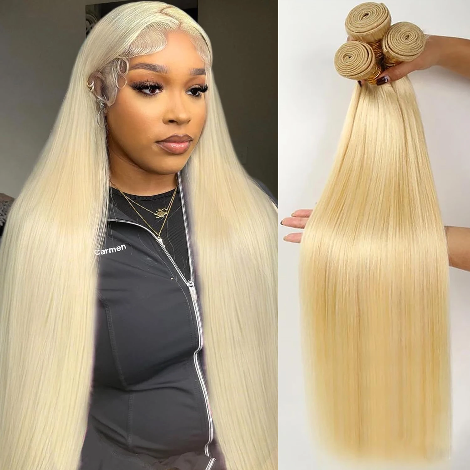 

40-дюймовый медовый блондин 613 кость, прямые пучки человеческих волос, наращивание натуральных волос, бразильское плетение волос 1/3/4 пучки необработанных волос