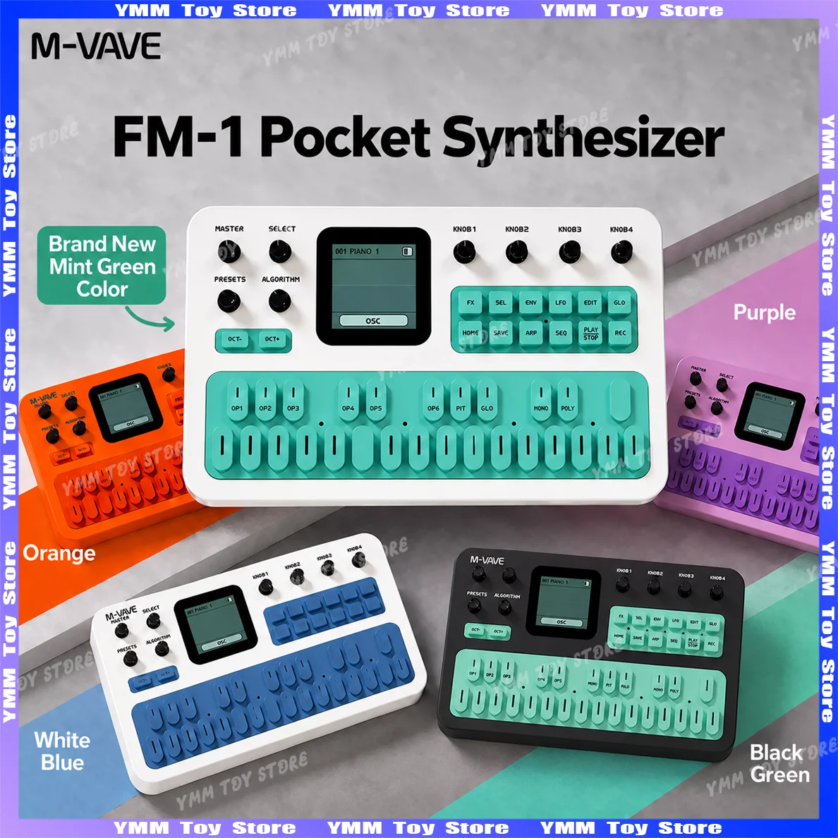M-VAVE FM-1 Effect Pedal Portable Fm1 Bluetooth Synthesizer 6-Operator Speaker 12h Battery Midi 32-Algorithm 128 Preset Built-In