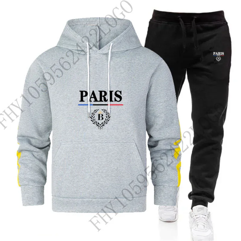 Long-sleeved men's new autumn/winter hoodie set, fashion printed hoodie sweatpants 2 sets of casual pullover + sweatpants