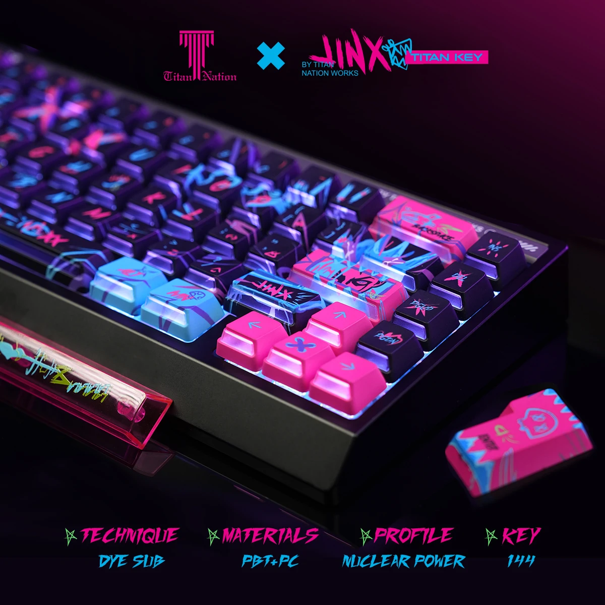 

Колпачки для клавиш на тему Jinx Cherry Proflie с боковой гравировкой через художественный колпачок для клавиш для механической клавиатуры 60/68/75, колпачки для клавиш аниме-геймера