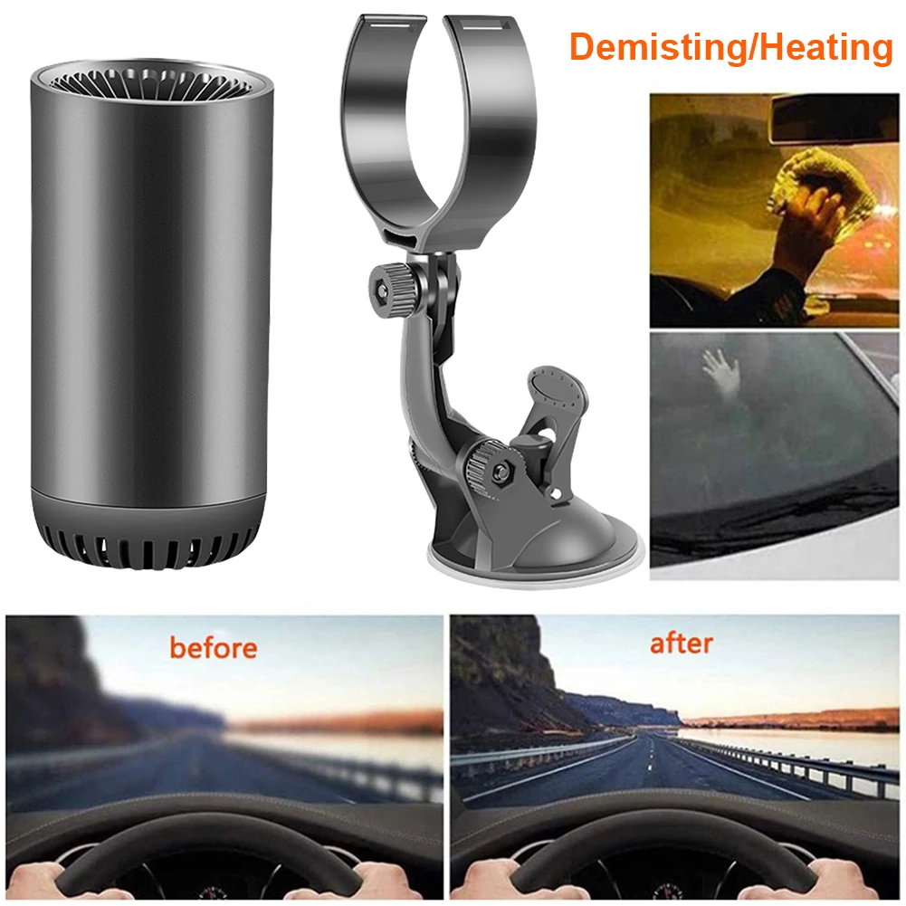 Windshield Demister Defroster with Suction Holder DC 12V Portable Heating Fan Plug In Automobile Fan for Winter Humid Weather