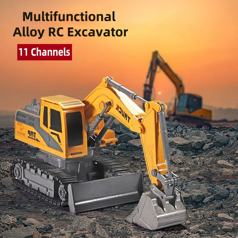 11CH 1:20 RC Engineering Vehicle 2.4G Remote Control Excavator Alloy Children Toy Car Crawler Truck Toys for Boys Kids Xmas Gift