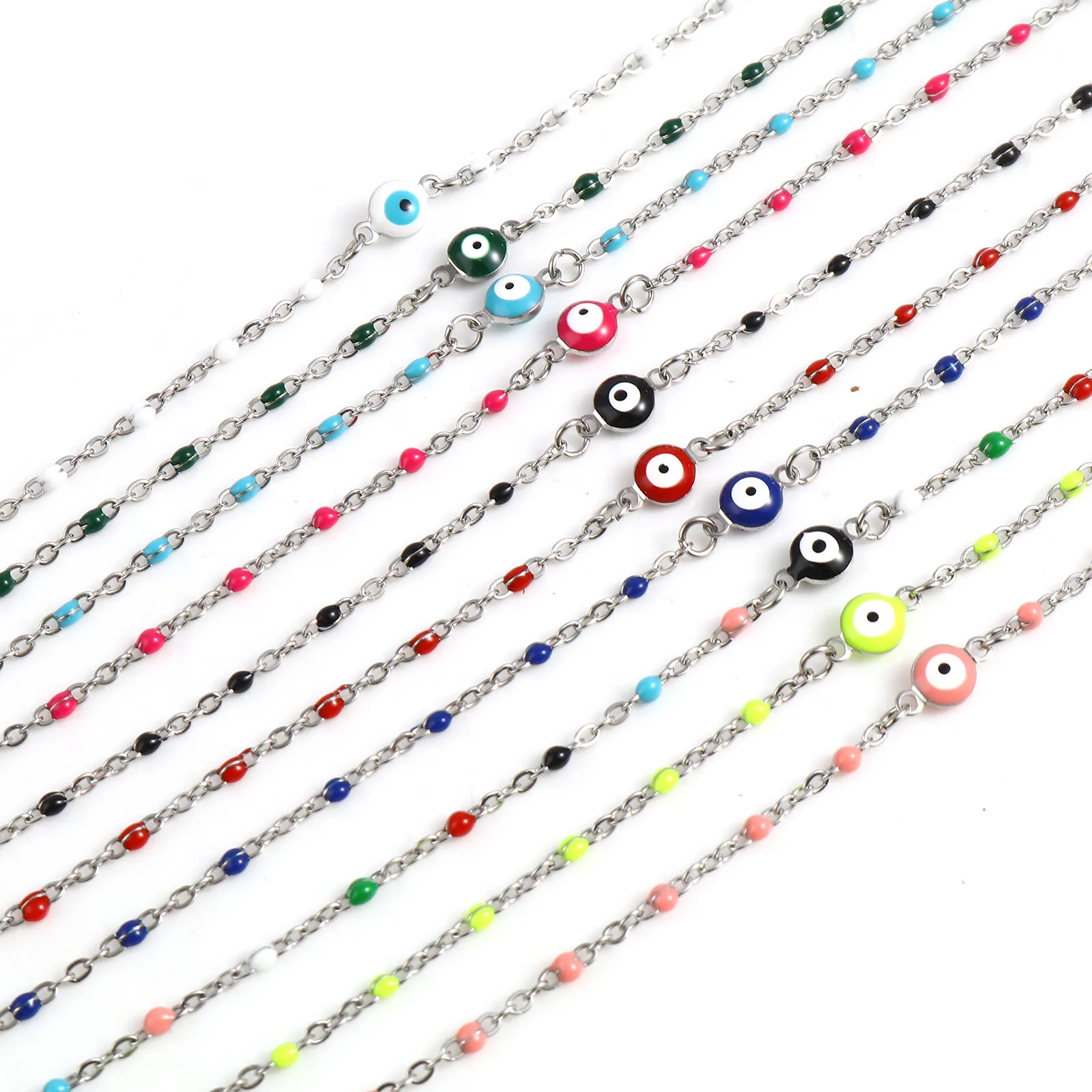 1 PC Silver Color Stainless Steel Religious Anklet Multicolor Enamel Round Evil Eye Fashion Jewelry Anklet 25cm(9 7/8\