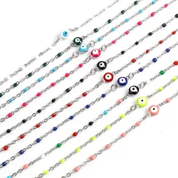 1 PC Silver Color Stainless Steel Religious Anklet Multicolor Enamel Round Evil Eye Fashion Jewelry Anklet 25cm(9 7/8