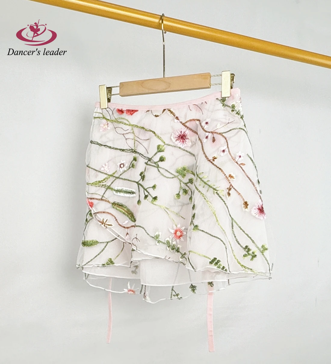 バレエスカート、花柄のつる刺繍、女性用ダンススカート、体操練習用スカート、大人用叙情的スカート