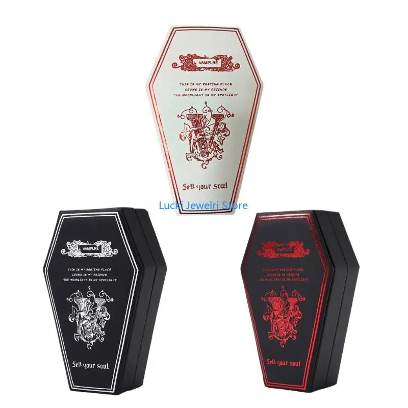 

193E Terrifying Coffin Shaped Jewelry Box PU Material Ring Necklace Organizers Storage Case